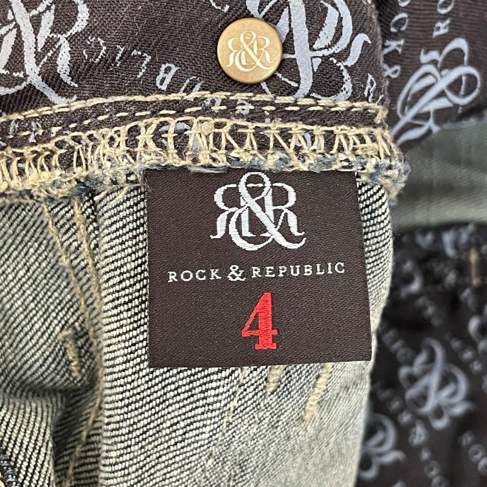 Rock & Republic Womens 4 Bootcut Denim Jeans Dark Wash Embellished Pockets *FLAW - Picture 11 of 16